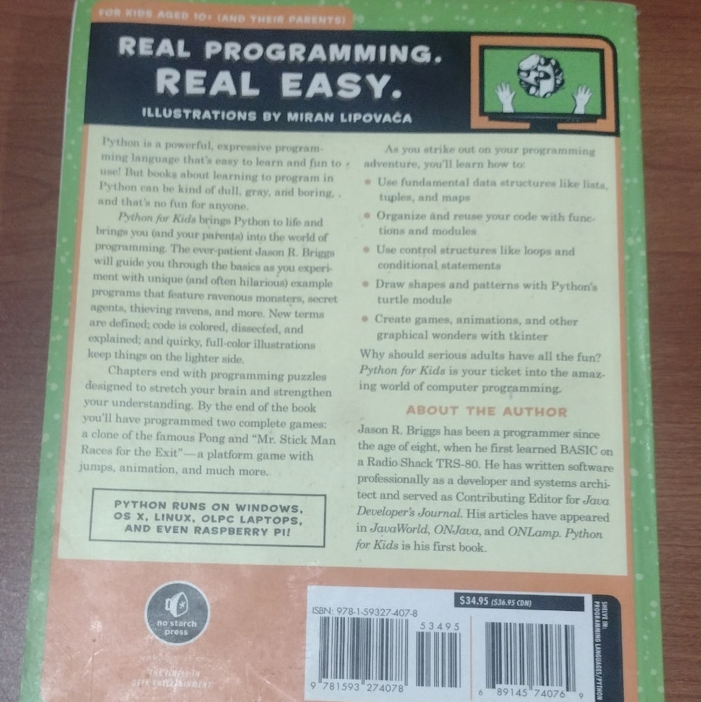 Python for Kids by Jason R. Briggs - Green & Orange Cover - Picture 2 of 6